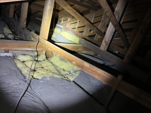 ネズミに巣にされた天井裏の断熱材