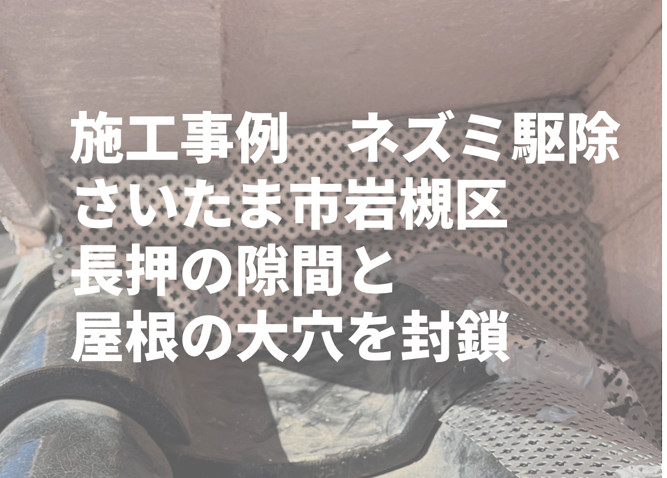 施工事例　さいたま市岩槻区　ネズミ駆除 長押の隙間と屋根の大穴を封鎖